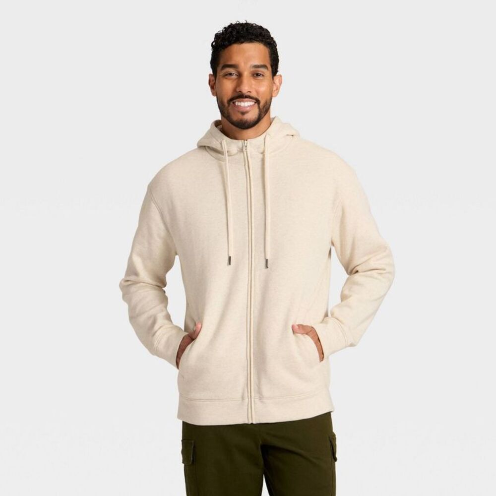 Men's High Pile Lined Fleece Hooded Full-Zip Sweatshirt - Oatmeal XL